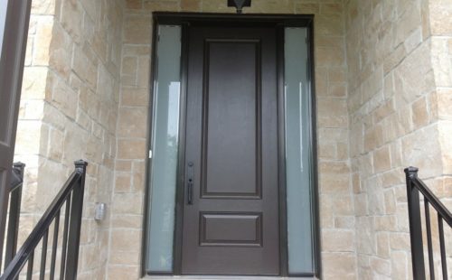 front door with two side panels