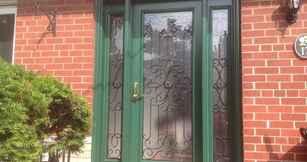 green front door glass panel