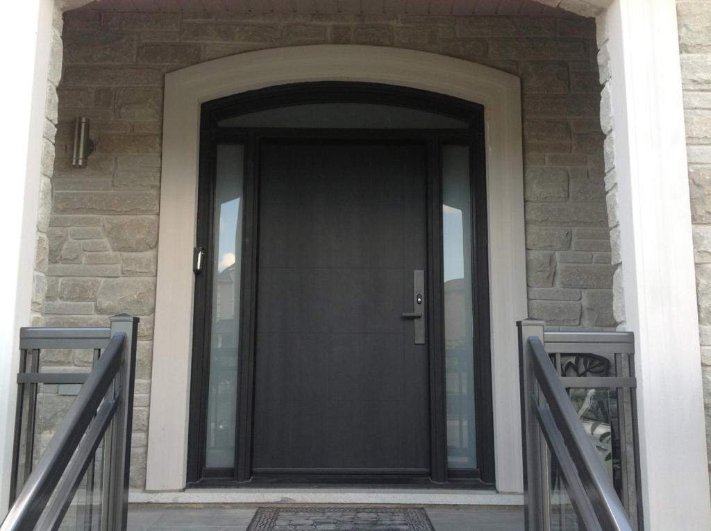 wooden door with two glass side panels Oakville